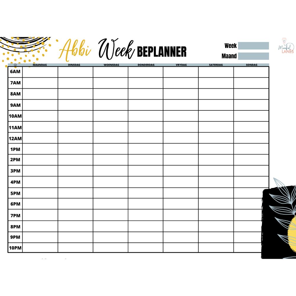 Black & Yellow Simplistic weekly time schedule planner printed board