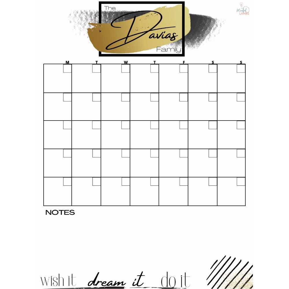 Gold Family weekly wall planner
