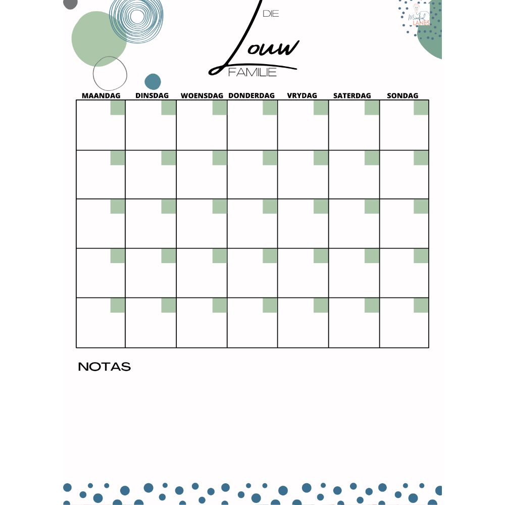 Green circles Personalised Family organisers for zoom classes