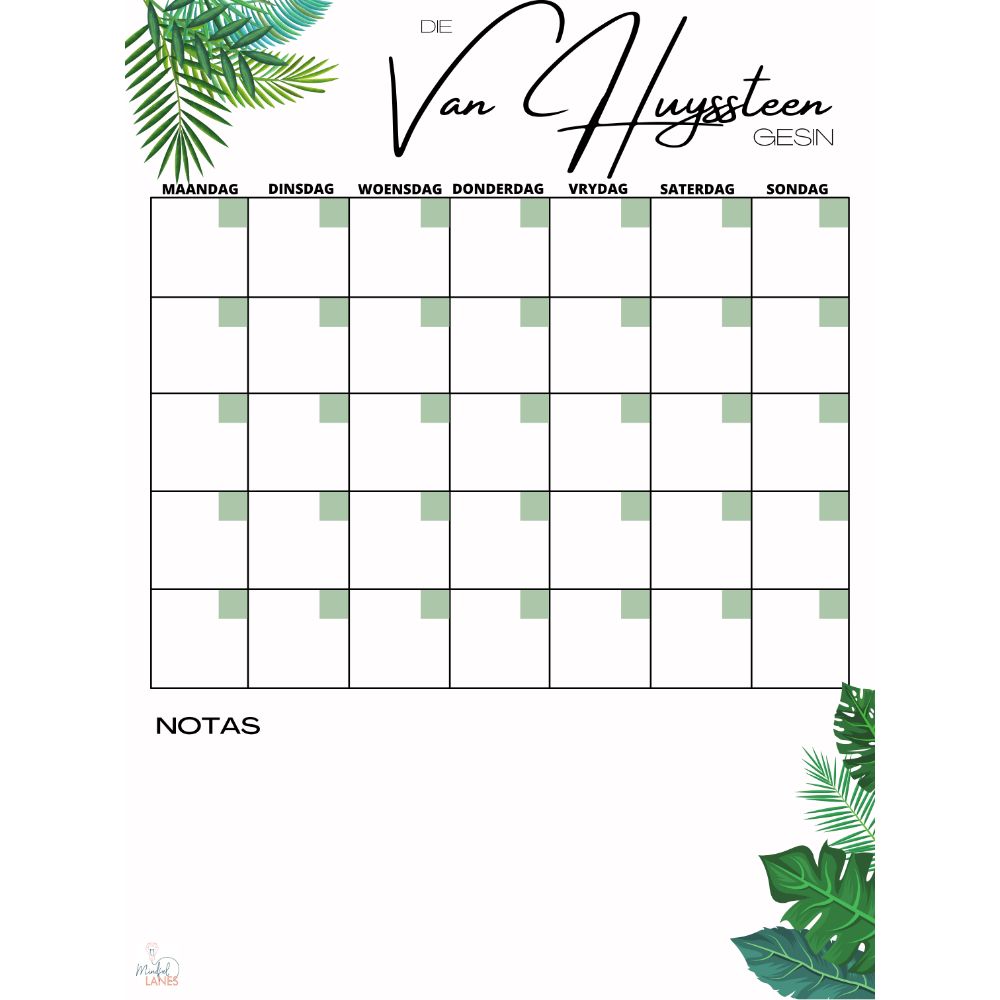 Leaves Name family calender planning