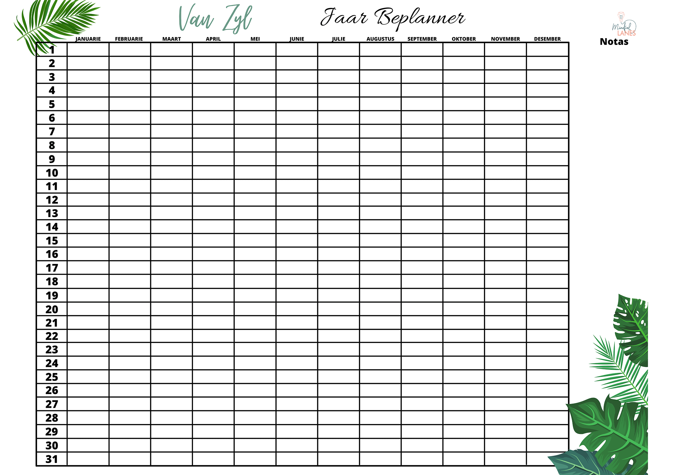 Landscape-1 year planner